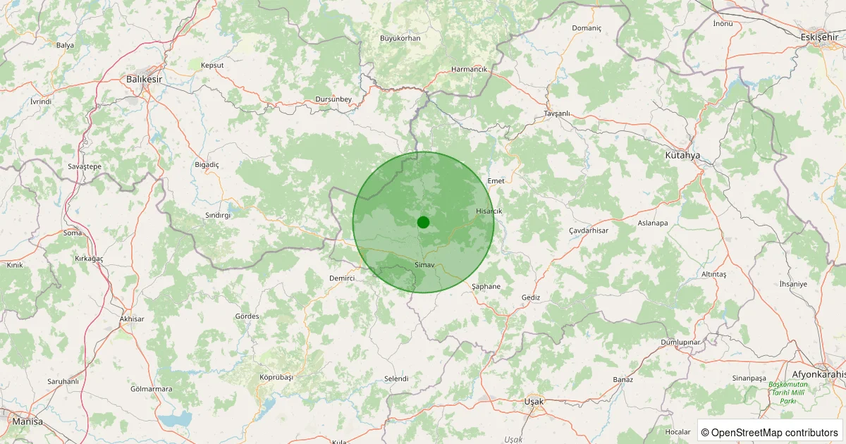 07 Ekim 2025 saat 07:40 - Simav - 1.40ML depreminin harita gösterimi