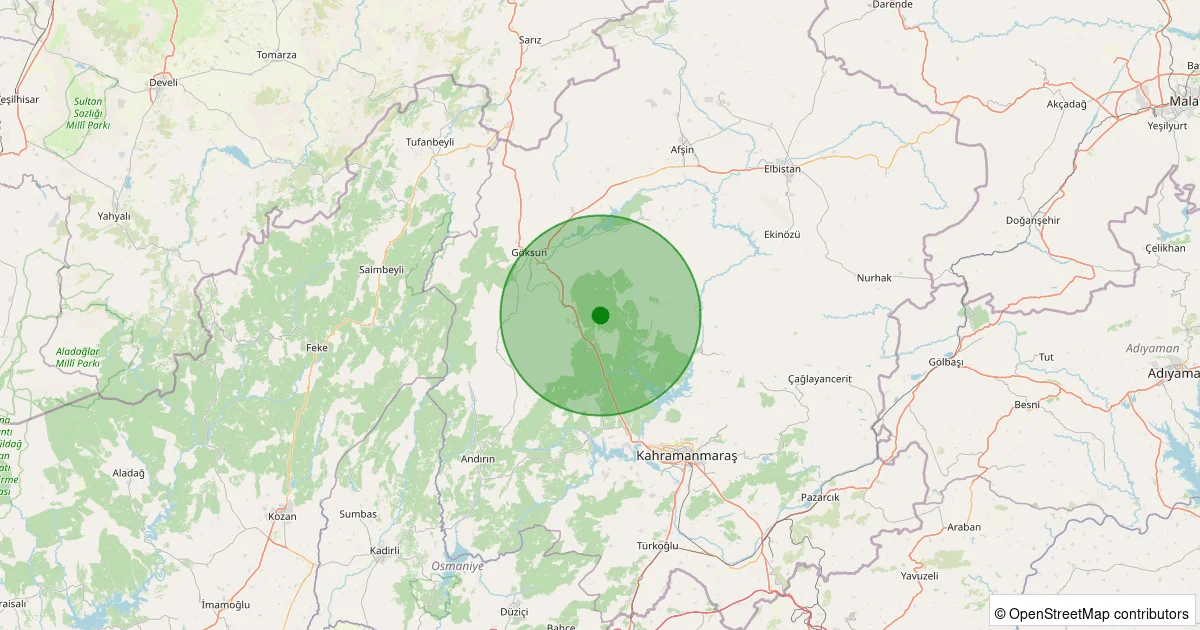 07 Ekim 2025 saat 08:19 - Onikişubat - 2.00ML depreminin harita gösterimi