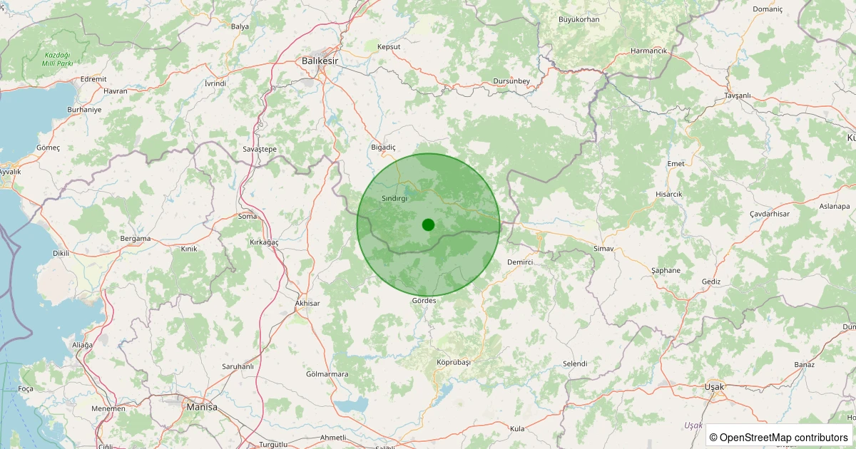 28 Ekim 2025 saat 13:29 - Sındırgı - Küçükdağdere - 2.10ml depreminin harita gösterimi