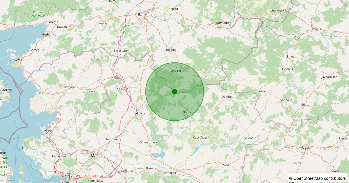 28 Ekim 2025 saat 17:45 - Sındırgı - 1.70ml depreminin harita gösterimi