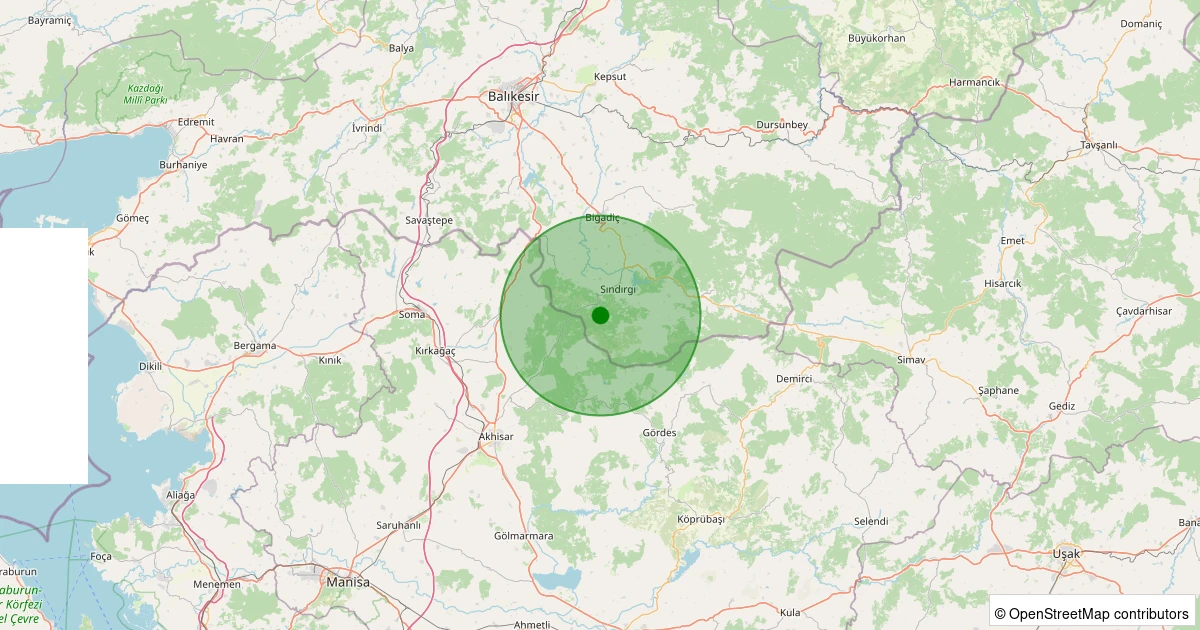 28 Ekim 2025 saat 18:36 - Sındırgı - Ormaniçi - 2.80ml depreminin harita gösterimi