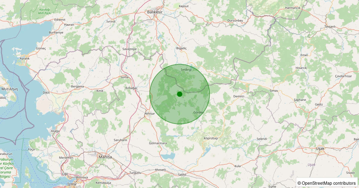28 Ekim 2025 saat 18:39 - Akhisar - Hanpaşa Köyü - 1.90ml depreminin harita gösterimi