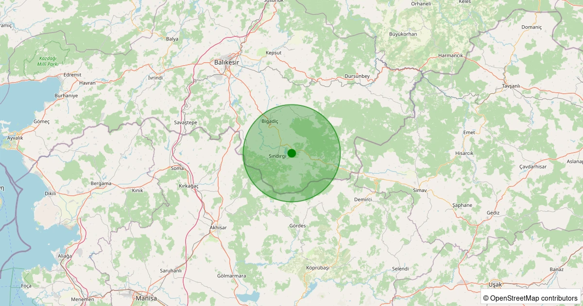 28 Ekim 2025 saat 19:23 - Sındırgı - Çaygören - 1.70ml depreminin harita gösterimi