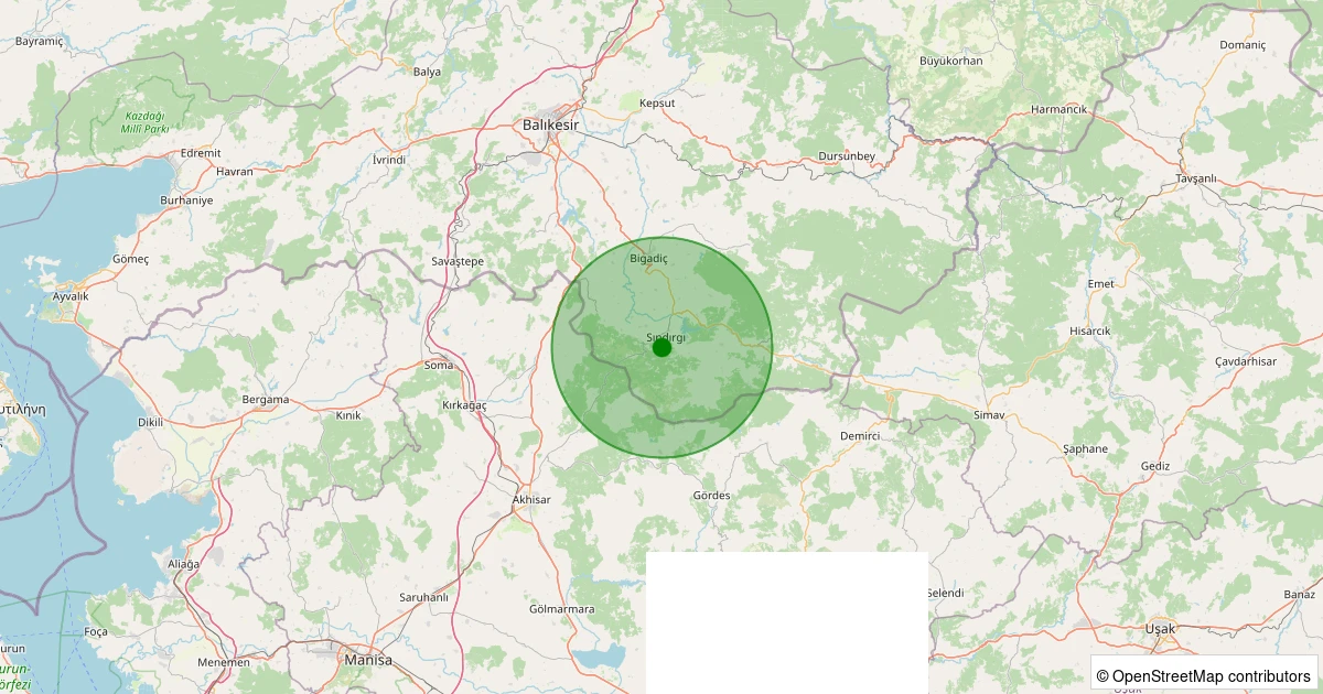 28 Ekim 2025 saat 19:42 - Sındırgı - Yaylacık - 2.30ml depreminin harita gösterimi
