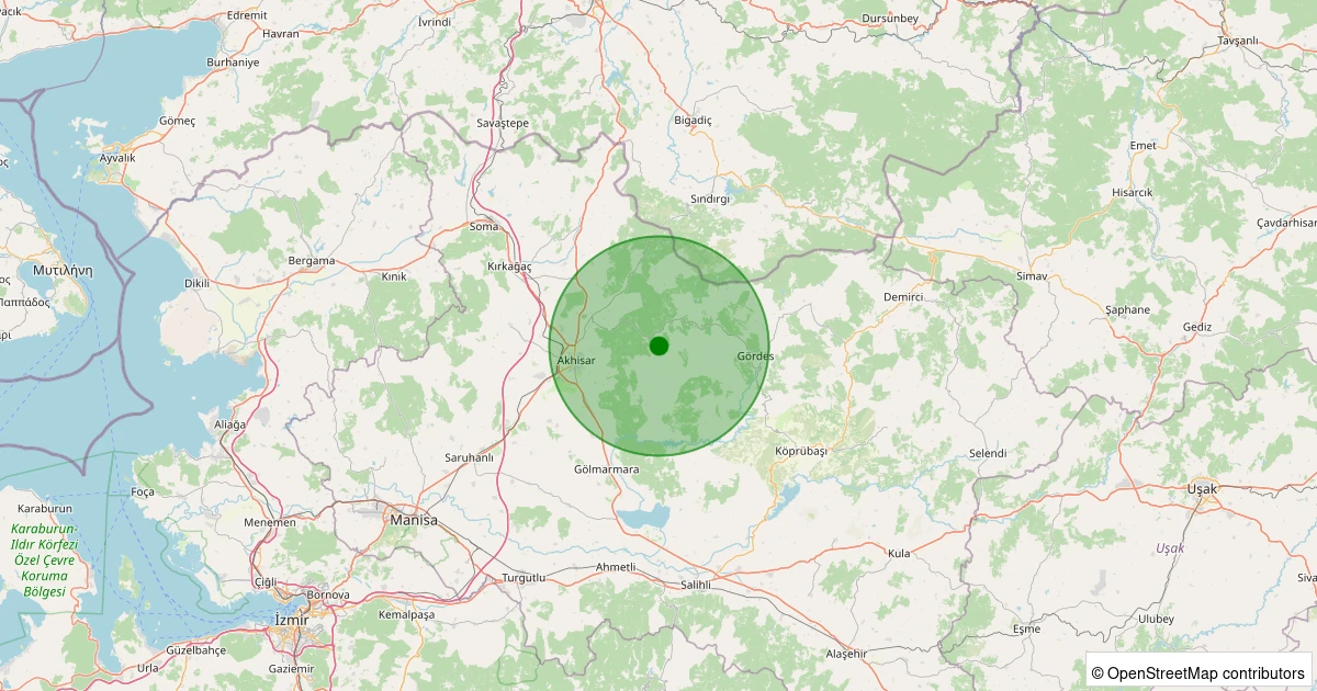 28 Ekim 2025 saat 20:26 - Akhisar - 1.60ml depreminin harita gösterimi