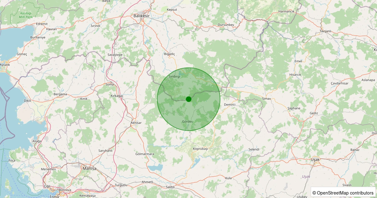 28 Ekim 2025 saat 21:40 - Sındırgı - Yüreğil/Merkez - 1.50ml depreminin harita gösterimi