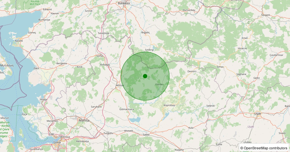 28 Ekim 2025 saat 22:26 - Akhisar - Dağdere Köyü - 1.90ml depreminin harita gösterimi