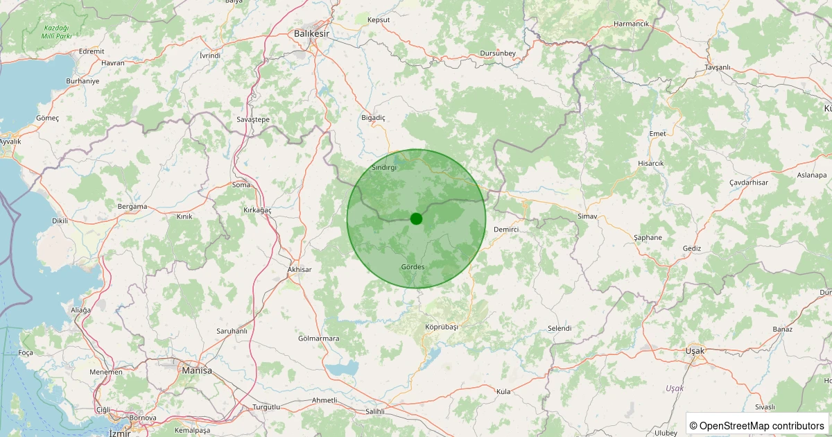 28 Ekim 2025 saat 23:21 - Sındırgı - Yüreğil/Merkez - 1.50ml depreminin harita gösterimi