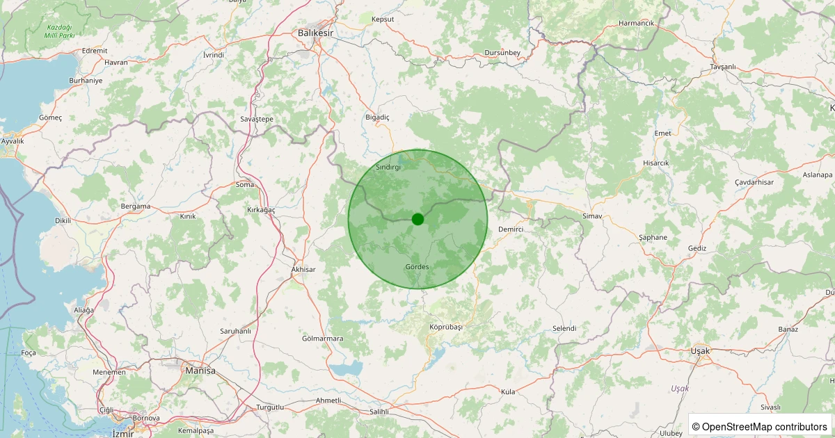 28 Ekim 2025 saat 23:23 - Sındırgı - Yüreğil/Merkez - 1.60ml depreminin harita gösterimi