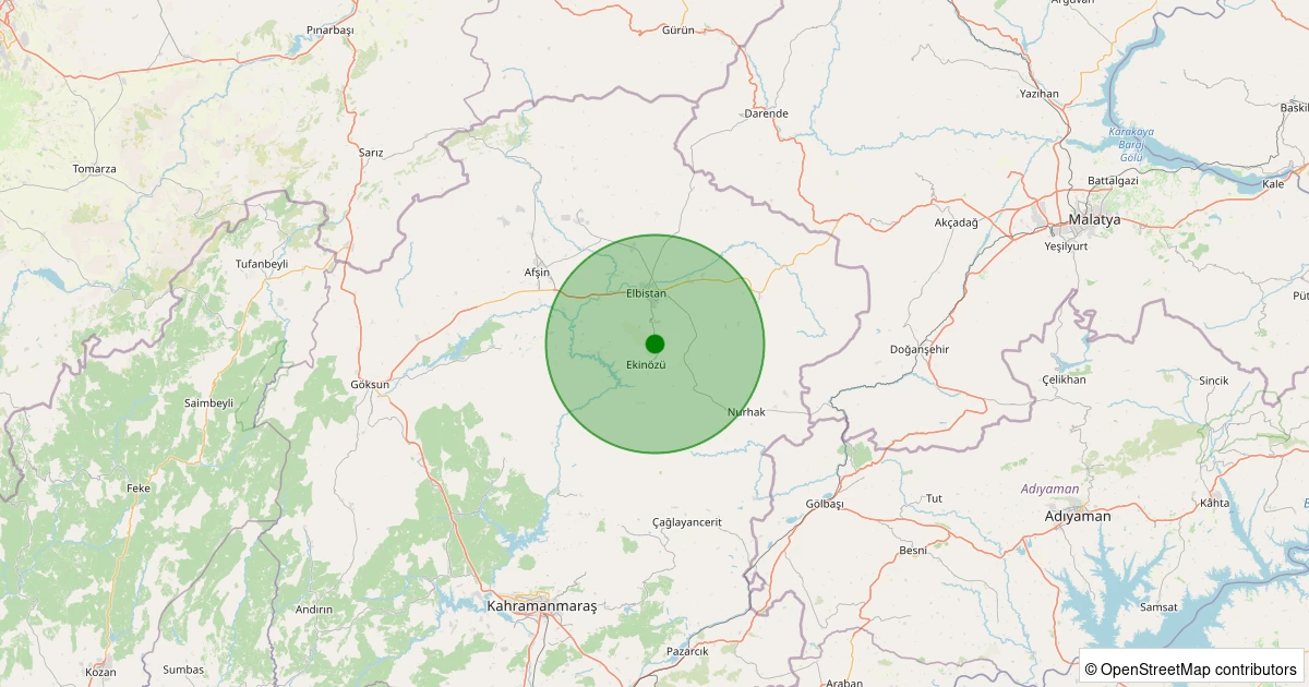 29 Ekim 2025 saat 00:42 - Ekinözü - Akpınar - 2.00ml depreminin harita gösterimi