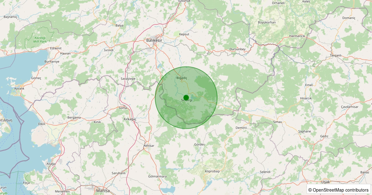29 Ekim 2025 saat 13:17 - Sındırgı - Kurtuluş - 1.70ml depreminin harita gösterimi