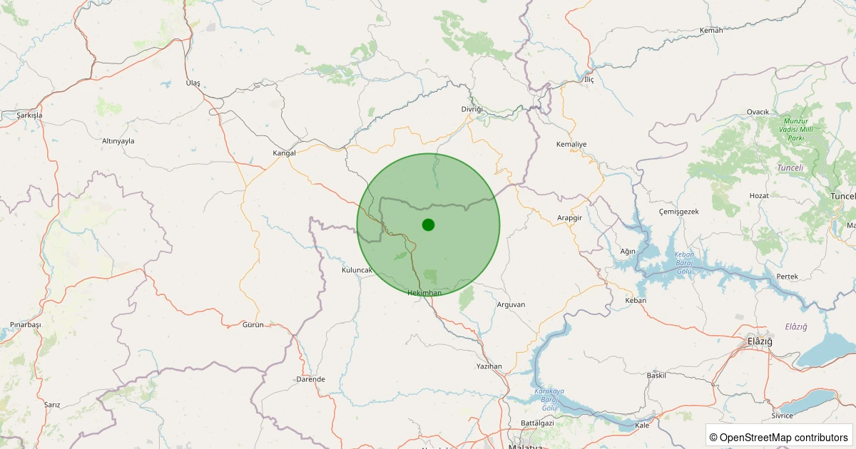 29 Ekim 2025 saat 13:37 - Hekimhan - Başkınık Köyü - 2.00ml depreminin harita gösterimi