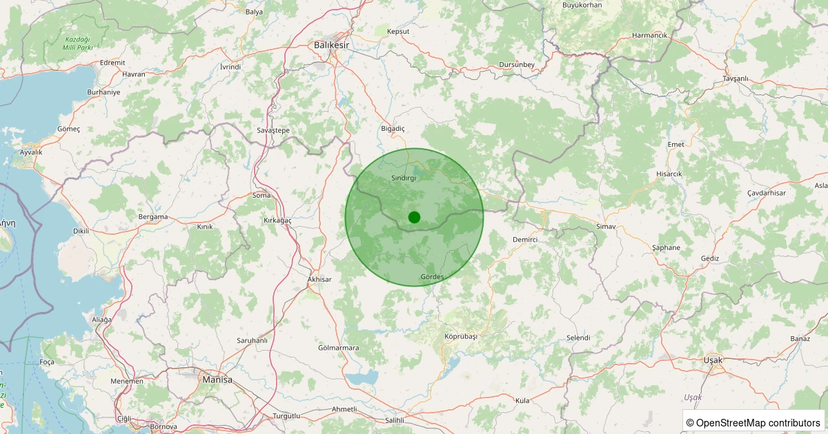 29 Ekim 2025 saat 14:40 - Sındırgı - Kınık - 1.60ml depreminin harita gösterimi