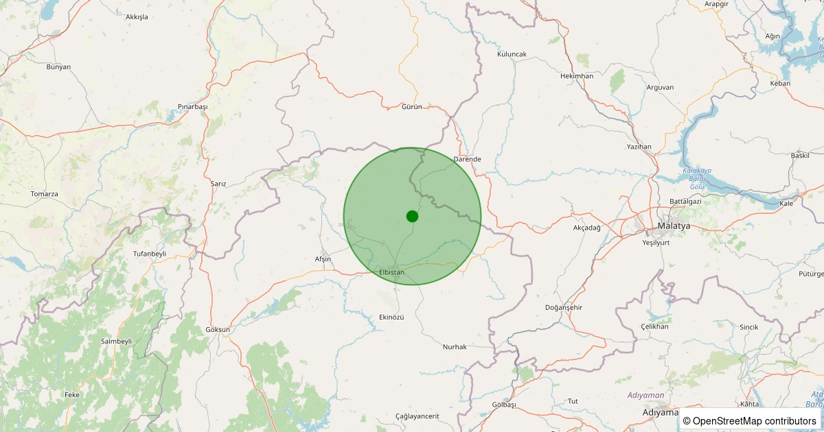 29 Ekim 2025 saat 18:12 - Elbistan - Büyük Yapalak Köyü - 1.40ml depreminin harita gösterimi