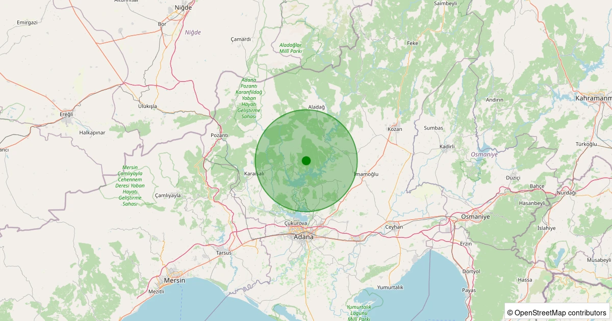 29 Ekim 2025 saat 19:09 - Karaisalı - Hacımusalı Köyü - 2.00ml depreminin harita gösterimi