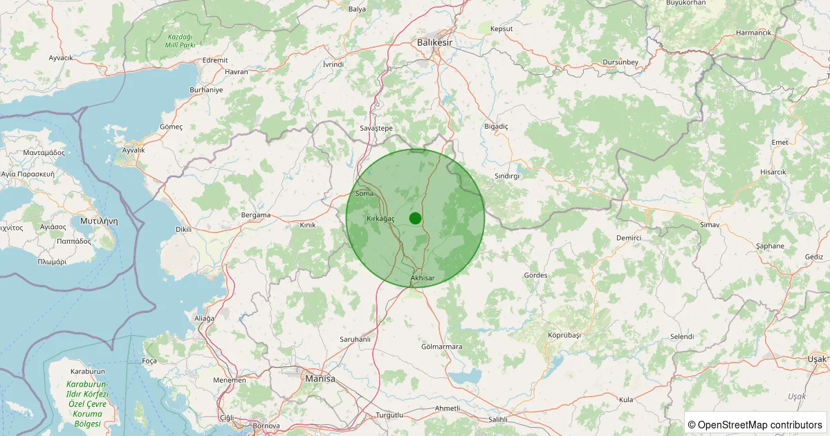 07 Ekim 2025 saat 10:27 - Kırkağaç - Karakurt - 1.30ml depreminin harita gösterimi