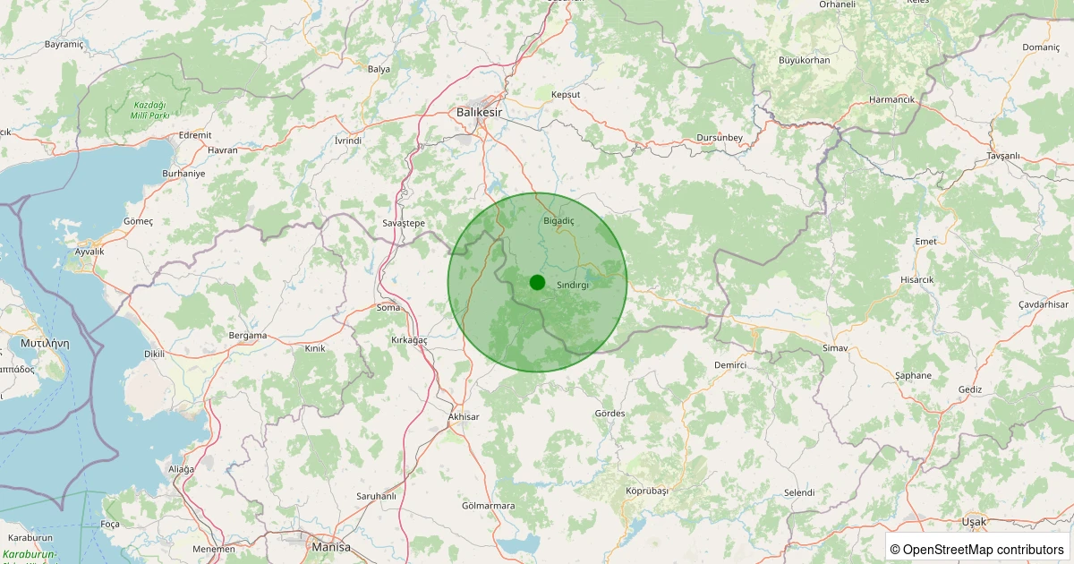 29 Ekim 2025 saat 21:24 - Sındırgı - Kozlu - 1.80ML depreminin harita gösterimi
