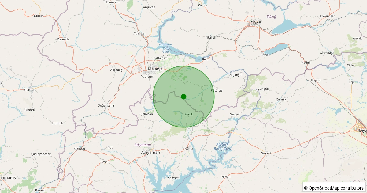 29 Ekim 2025 saat 21:13 - Pütürge - Arıtoprak Köyü - 1.00ML depreminin harita gösterimi