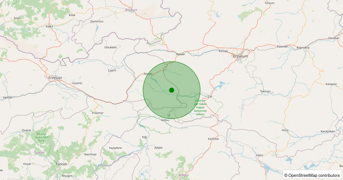 29 Ekim 2025 saat 21:59 - Tercan - Kalecik Köyü - 1.40ml depreminin harita gösterimi