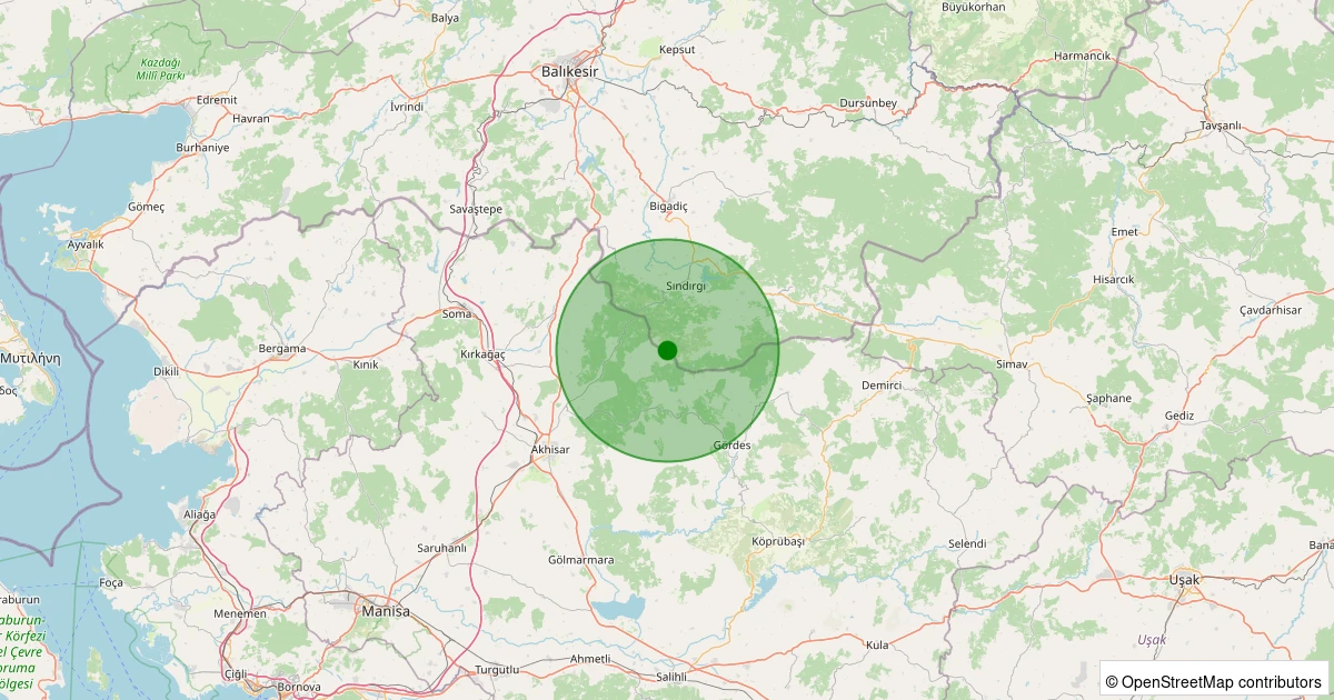 29 Ekim 2025 saat 23:32 - Sındırgı - 1.60ml depreminin harita gösterimi