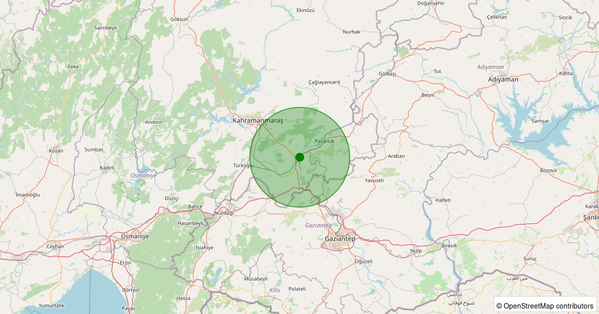 29 Ekim 2025 saat 23:52 - Pazarcık - Nefsidoğanlı - 0.80ML depreminin harita gösterimi