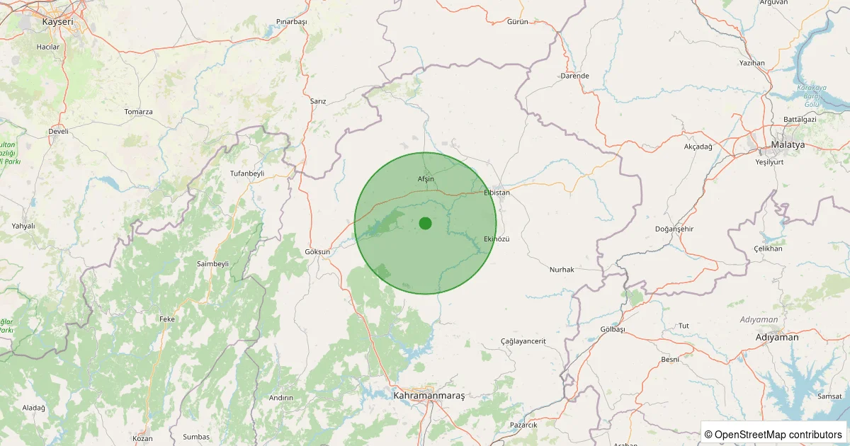 07 Ekim 2025 saat 03:43 - Göksun - Kamışcık - 1.00ml depreminin harita gösterimi