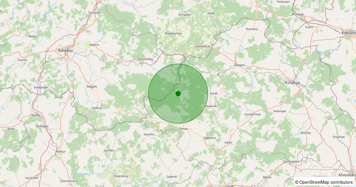 07 Ekim 2025 saat 02:50 - Simav - Hasanören Köyü - 1.20ml depreminin harita gösterimi