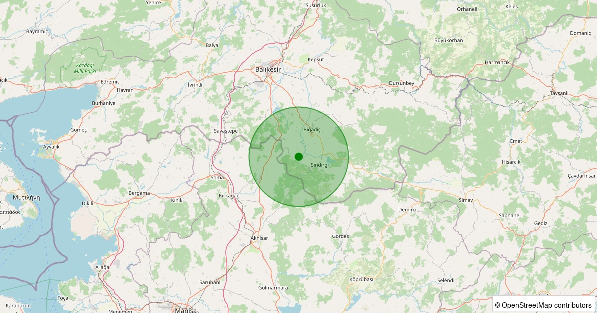 30 Ekim 2025 saat 01:42 - Sındırgı - Alacaatlı - 1.80ml depreminin harita gösterimi
