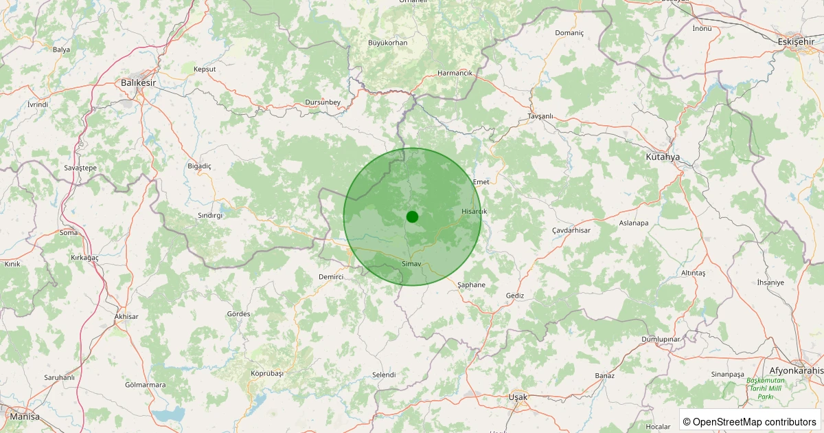 30 Ekim 2025 saat 02:03 - Simav - Yemişli Köyü - 1.40ml depreminin harita gösterimi