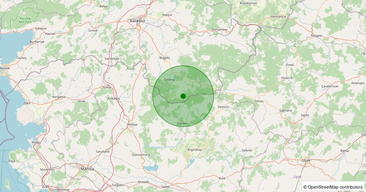 30 Ekim 2025 saat 03:13 - Sındırgı - Yüreğil/Merkez - 1.60ml depreminin harita gösterimi