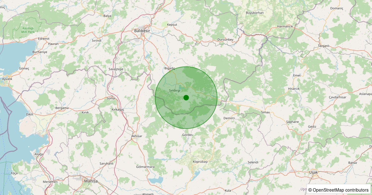 30 Ekim 2025 saat 06:02 - Sındırgı - Işıklar - 1.40ml depreminin harita gösterimi
