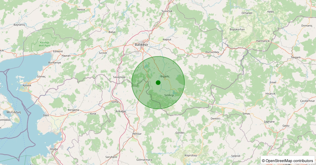 30 Ekim 2025 saat 10:56 - Sındırgı - Eşmedere - 1.60ML depreminin harita gösterimi