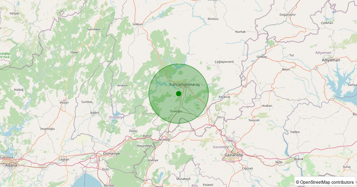 30 Ekim 2025 saat 11:56 - Onikişubat - Türkoğlu Araplar - 1.30ml depreminin harita gösterimi