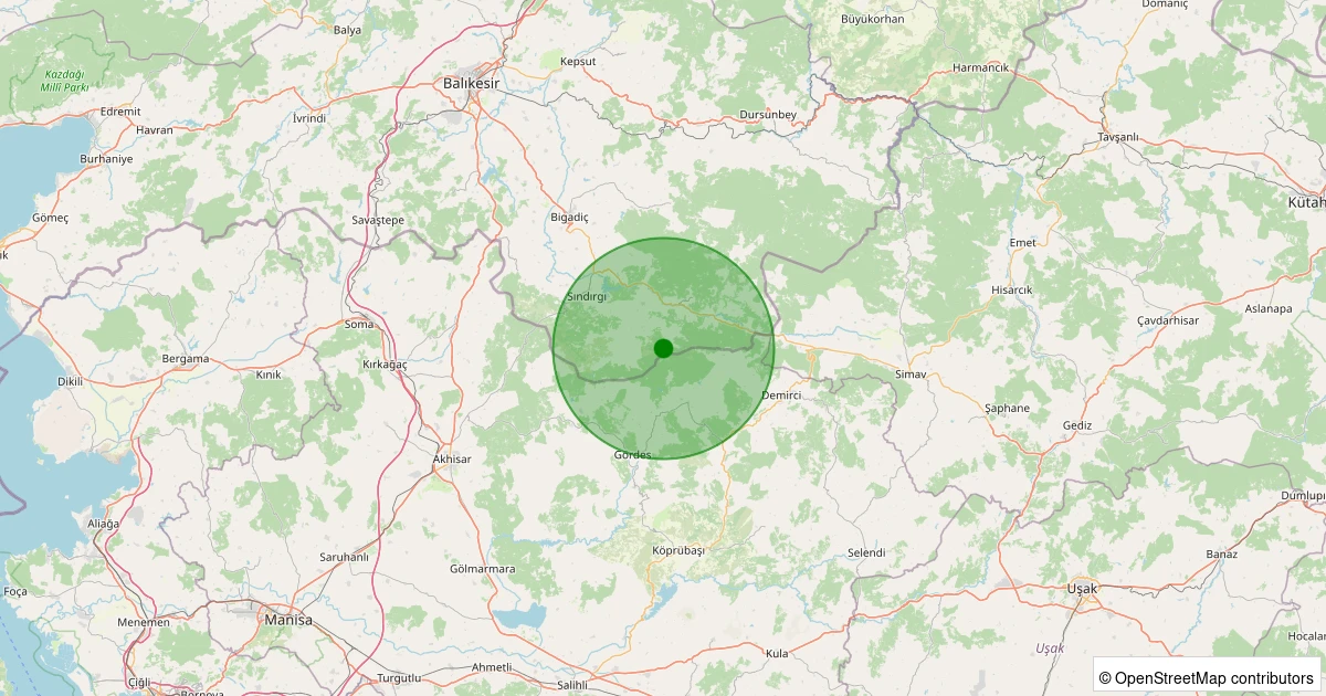 29 Ekim 2025 saat 21:41 - Sındırgı - Yaylabayır - 1.80ml depreminin harita gösterimi