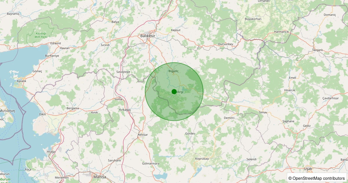 30 Ekim 2025 saat 13:48 - Sındırgı - İbiller - 1.50ml depreminin harita gösterimi