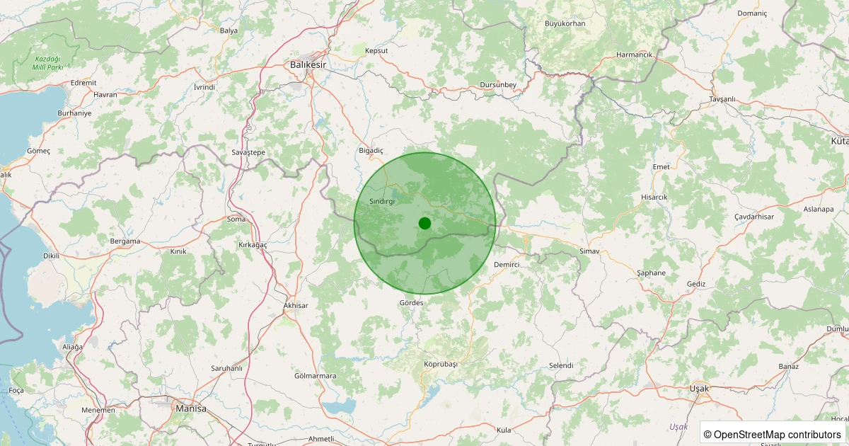 30 Ekim 2025 saat 18:17 - Sındırgı - Büyükdağdere - 2.50ml depreminin harita gösterimi