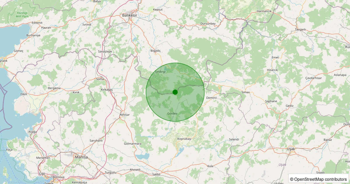 29 Ekim 2025 saat 20:14 - Sındırgı - Yüreğil/Merkez - 1.80ml depreminin harita gösterimi