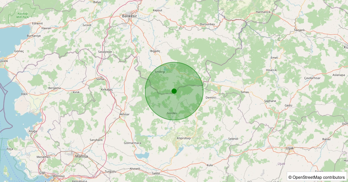30 Ekim 2025 saat 20:08 - Sındırgı - Yüreğil/Merkez - 0.80ML depreminin harita gösterimi