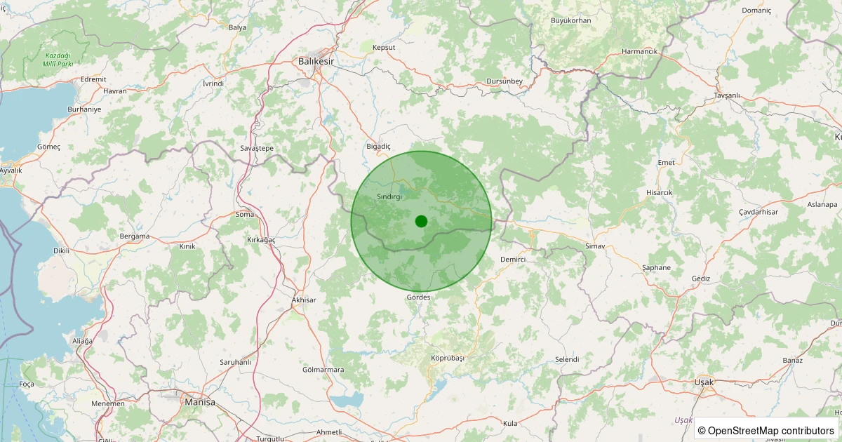 30 Ekim 2025 saat 20:37 - Sındırgı - Işıklar - 1.80ml depreminin harita gösterimi