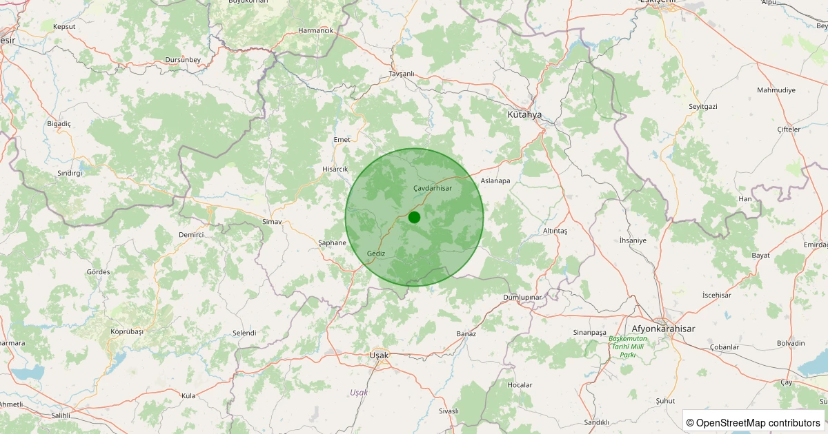 30 Ekim 2025 saat 20:51 - Gediz - Güzüngülü Köyü - 3.00ml depreminin harita gösterimi