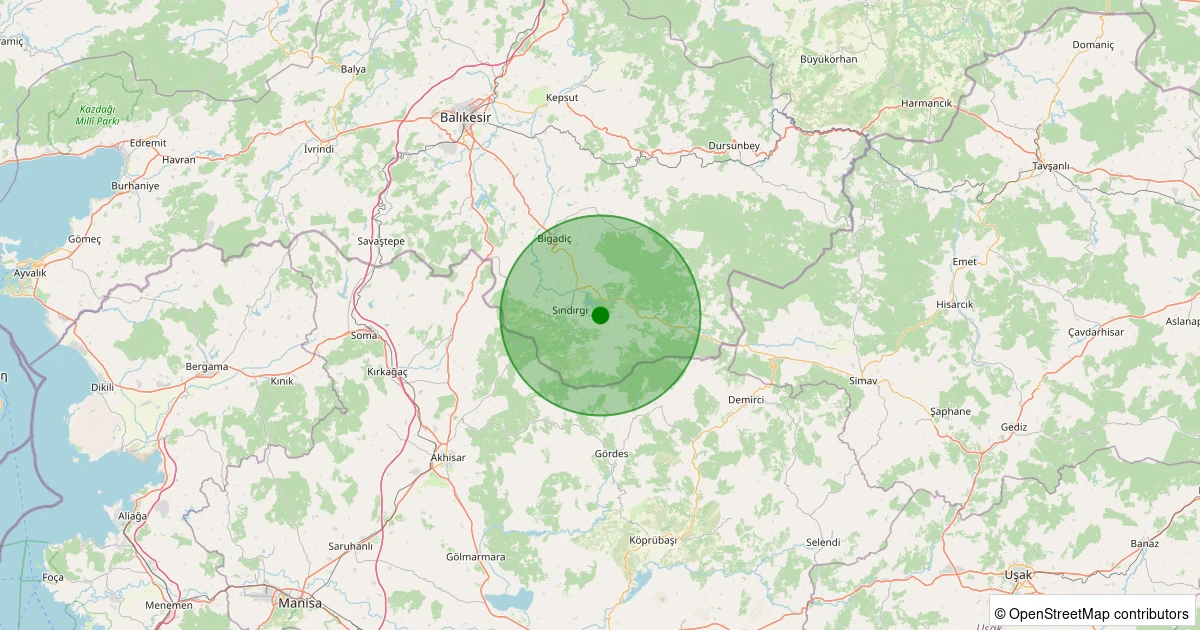 30 Ekim 2025 saat 21:04 - Sındırgı - Emendere - 1.40ml depreminin harita gösterimi