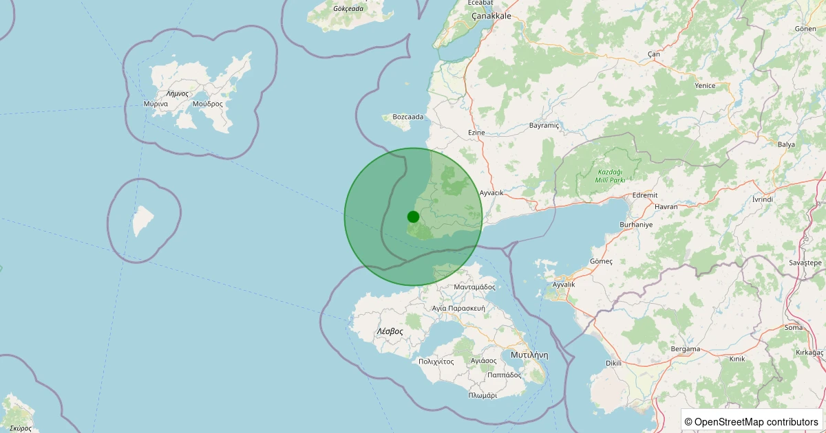 30 Ekim 2025 saat 21:04 - Ayvacık - Babakale Köyü - 1.60ml depreminin harita gösterimi