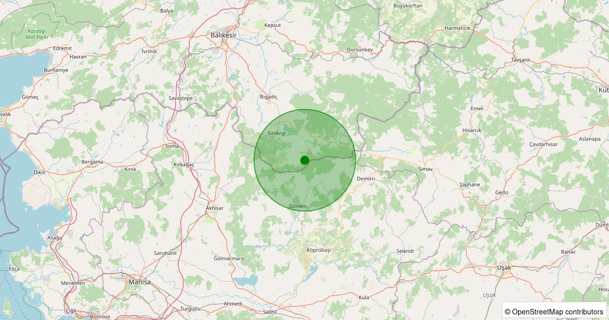 30 Ekim 2025 saat 21:12 - Sındırgı - Yüreğil/Merkez - 0.80ML depreminin harita gösterimi