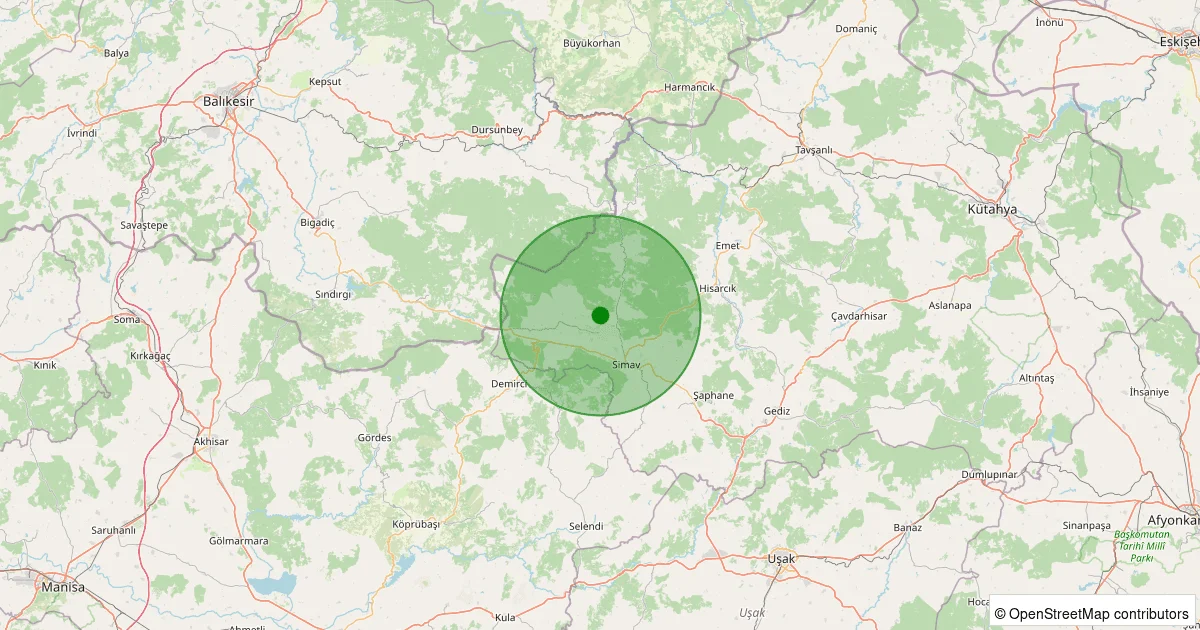07 Ekim 2025 saat 14:27 - Simav - Güney/Cuma - 0.80ML depreminin harita gösterimi