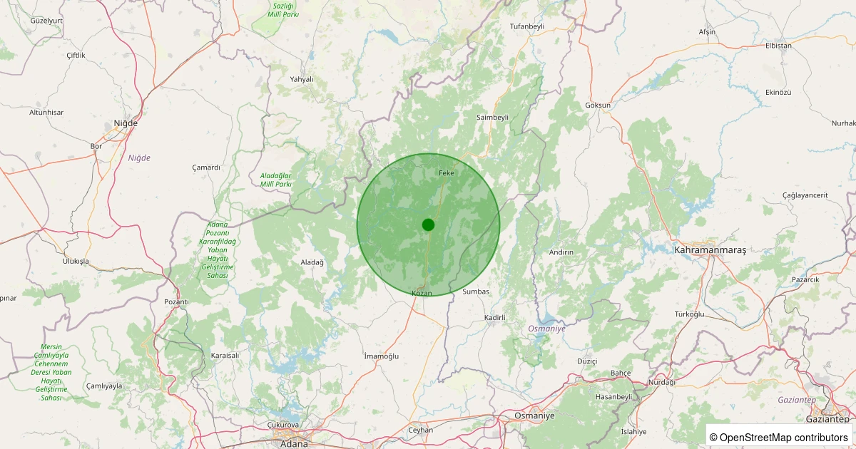 30 Ekim 2025 saat 22:38 - Kozan - Çamdere - 1.20ml depreminin harita gösterimi