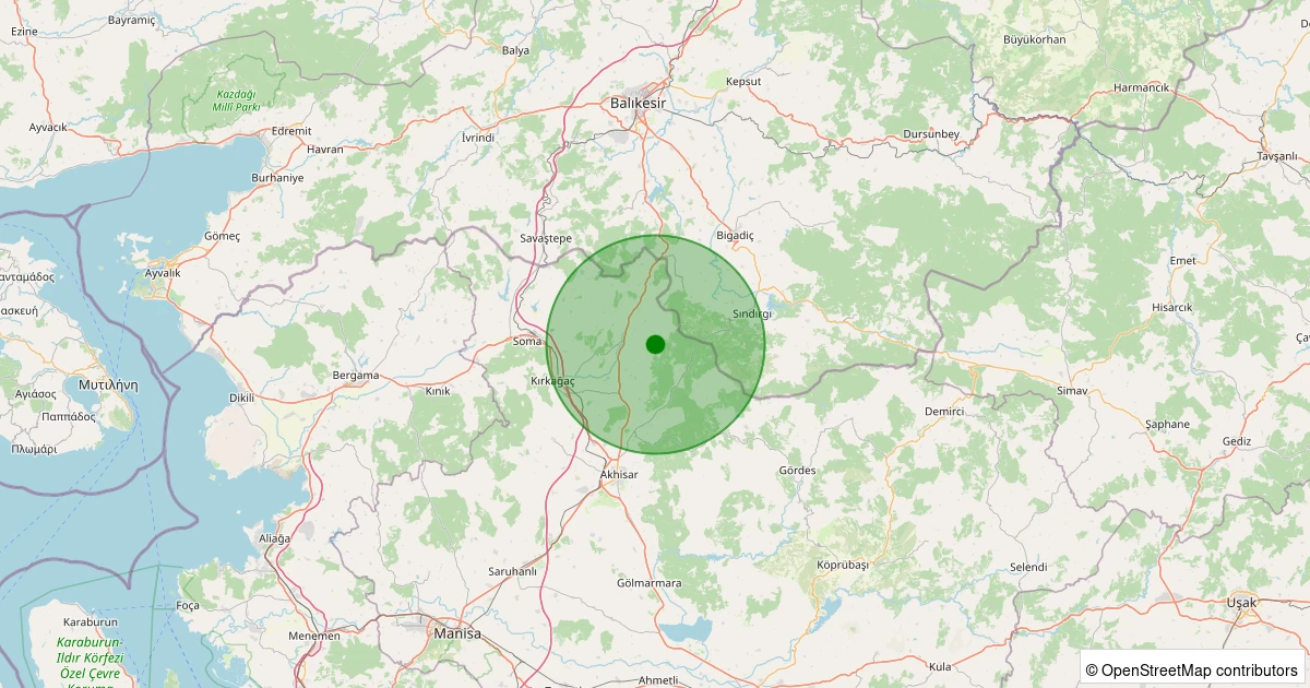 30 Ekim 2025 saat 23:01 - Kırkağaç - Dualar - 3.00ml depreminin harita gösterimi