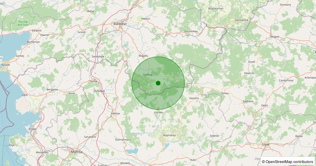 31 Ekim 2025 saat 02:34 - Sındırgı - Işıklar - 1.00ml depreminin harita gösterimi