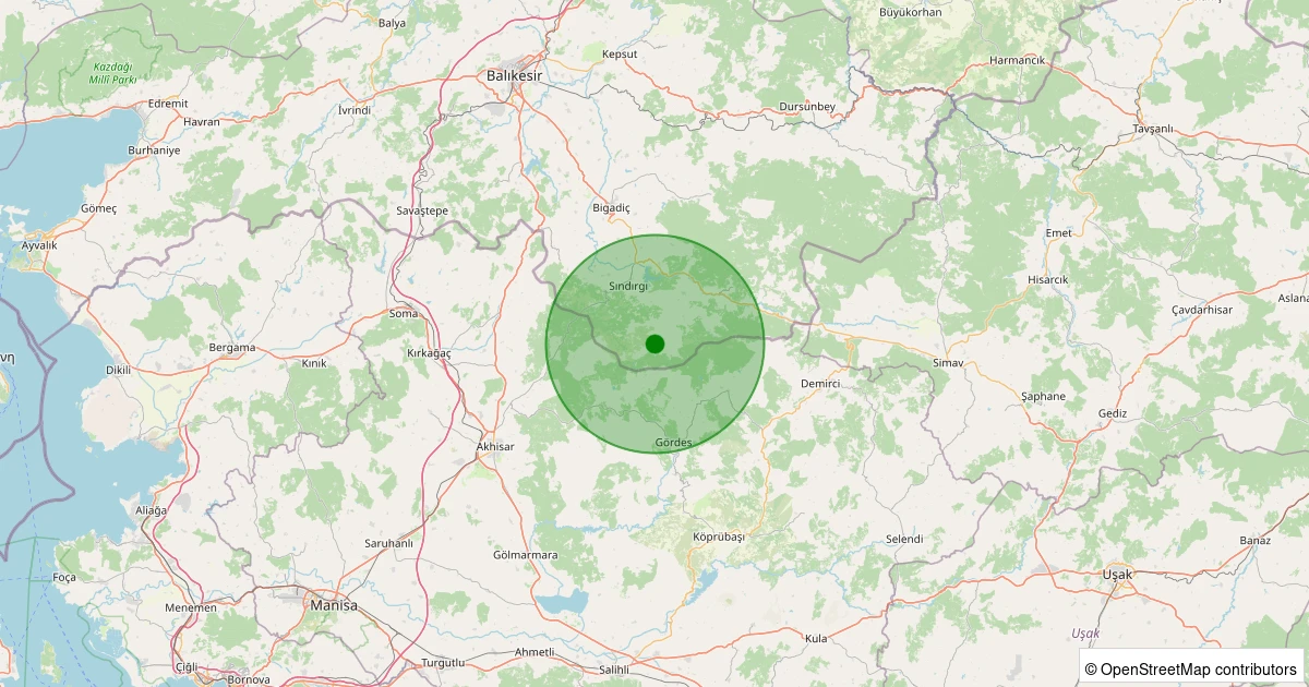 31 Ekim 2025 saat 08:24 - Sındırgı - Yüreğil/Alan - 1.80ml depreminin harita gösterimi