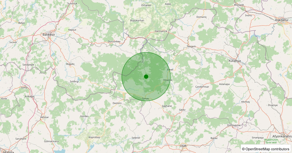 31 Ekim 2025 saat 10:19 - Simav - Yeşildere Köyü - 1.30ml depreminin harita gösterimi
