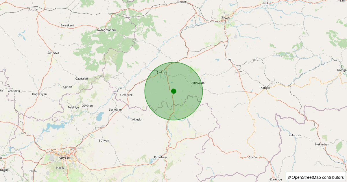 31 Ekim 2025 saat 11:11 - Şarkışla - Uçuk Köyü - 1.40ml depreminin harita gösterimi